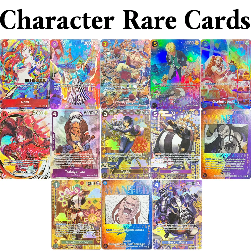 

Коллекционные игровые карты One Piece: Шарлотта Пудинг, Дофламинго, Гекко Мория, Санжи, Усо Хачи, Кайдо, Трафальгар Лоу, Луффи (DIY-прокси, редкие)