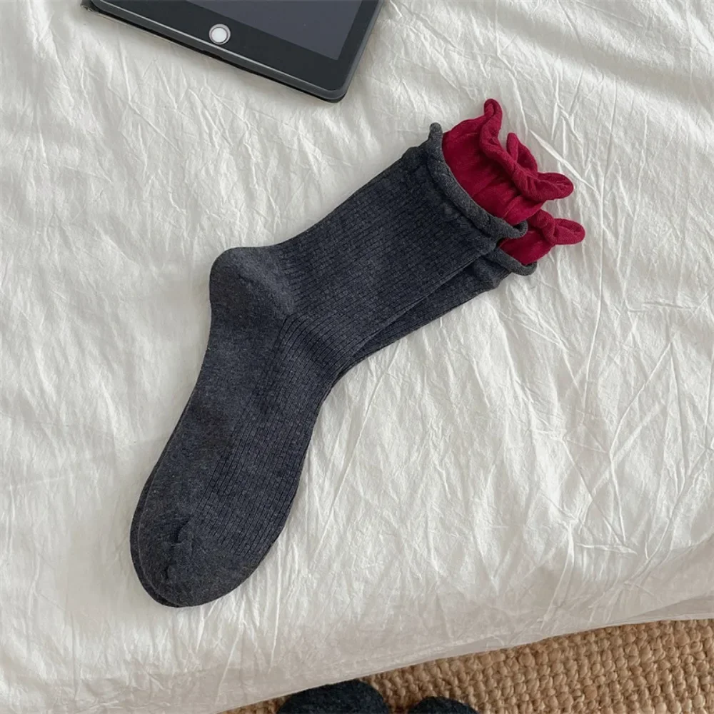 

Leg Warmers Angora Red Color-matched Stockings Pure Cotton Seamless Middle Tube Socks Without Bones Pile Sock Lolita Girl