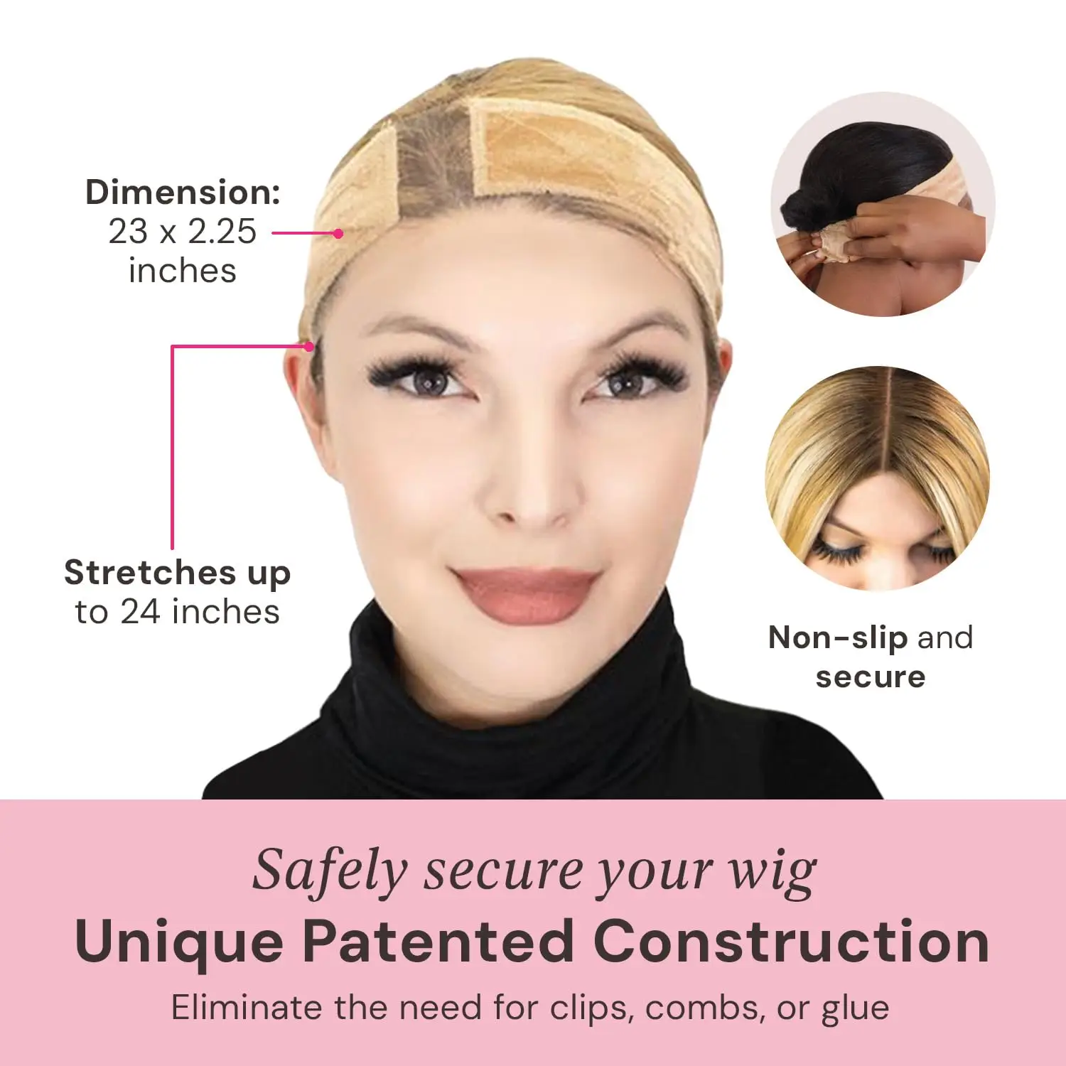 Lace Top Grip Comfort Band for Toppers Hair & Wig, Non-Slip & Glueless Velvet Wig Band for Large Base Hairpieces, Adjustable