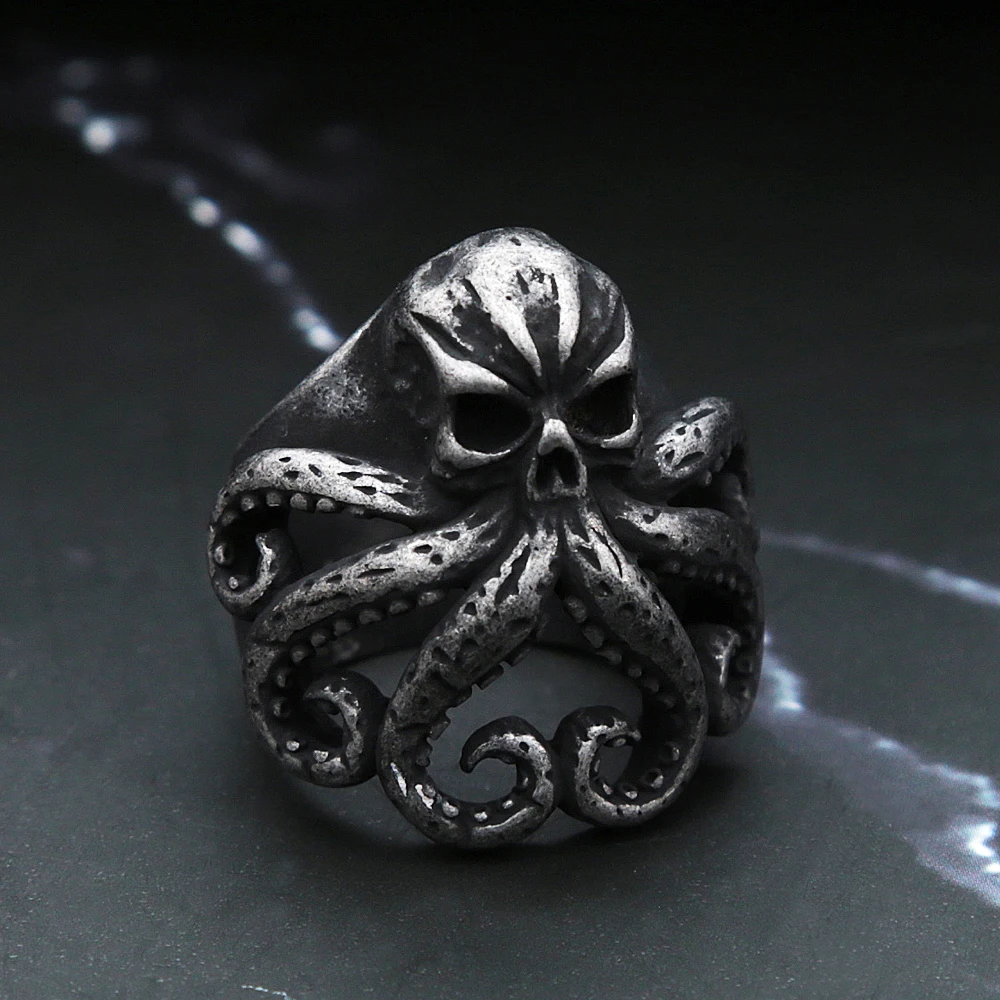 

Unique Gothic Cthulhu Ring For Men Punk Fashion Hip Hop Stainless Steel Skull Octopus Ring Animal Biker Jewelry Gift Wholesale