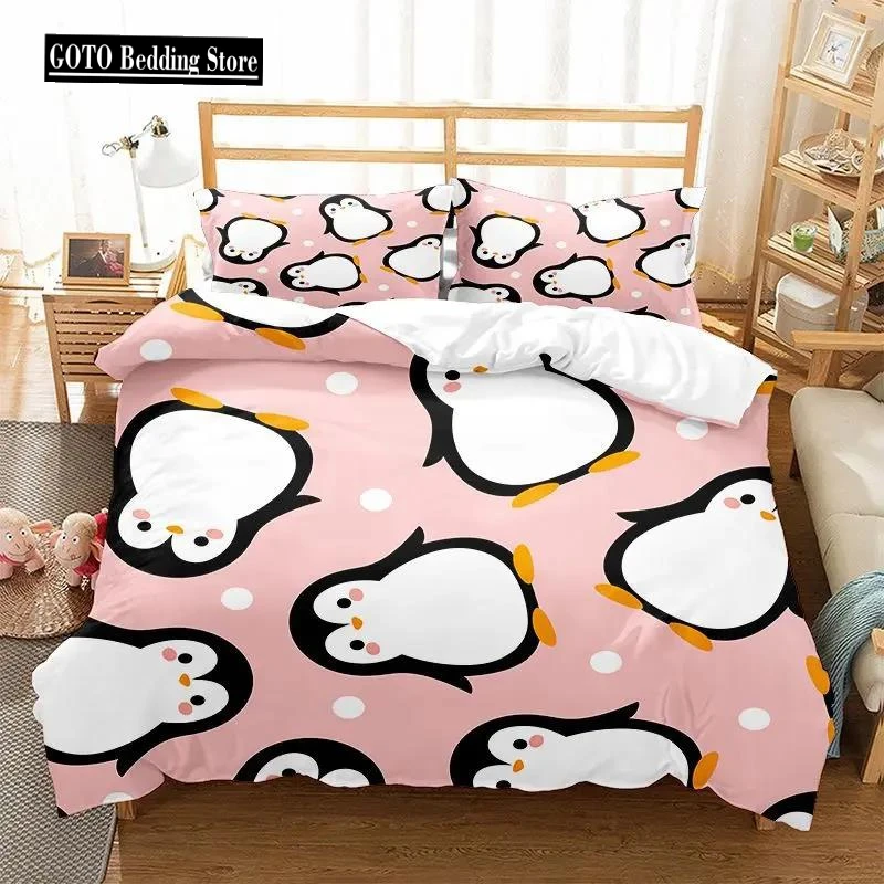 Cute Penguin Comforter Cover for Kids Lovely Printed Duvet Sets Twin Animals 2/3 Pieces Bedding Sets(Quilt Cover+ Pillow Case)