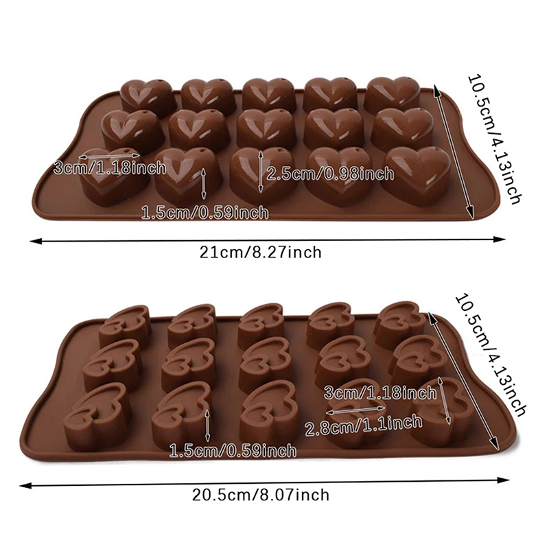 15/10Cavity Diamond Heart Silicone Chocolate Mold DIY Cake Accessories Molds Kitchen Ice Cube Biscuit Pastry Manual Baking Mould