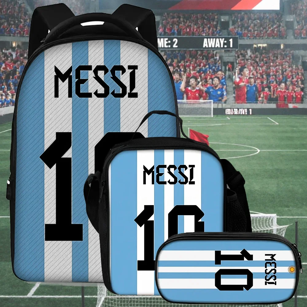 3pcs Messi Schoolbags Simple Nylon Sports Backpacks Laptop Capacity Casual Schoolbag Travel Computer Backpack Daily Commuting