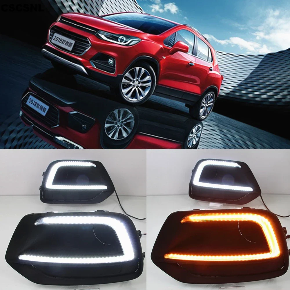  2PCS For Chevrolet Trax 2017 2018 2019 Yellow Turn Signal Relay Waterproof Car DRL Lamp 12V LED Daytime Running Light Dayli