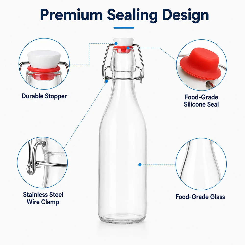 Swing Top Glass Bottles with Lids, Airtight Flip Top Bottles for Kombucha Beer Syrup Vanilla Extract Gift image 3