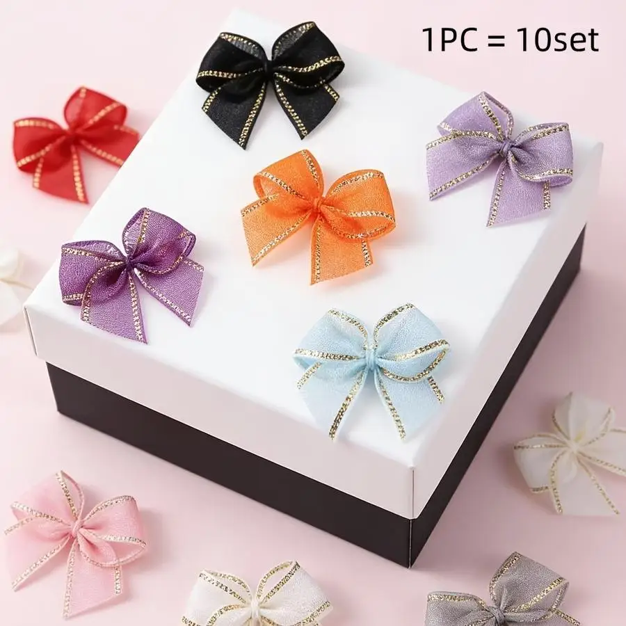 1/5/10/20/50/100pcs of Mesh Ribbon with Golden Edges, Mini Bows for Lingerie, Socks, Hats, Gift Box Decorations, Semi-Transparen