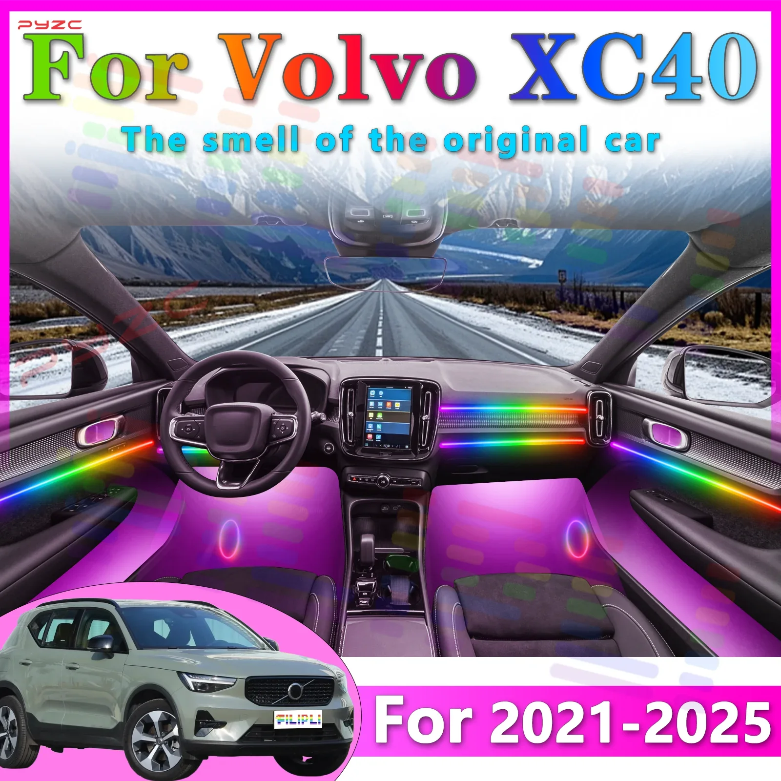 

Для Volvo XC40 2 внутреннее светодиодное экологическое освещение, 64 цвета, несколько режимов, обеспечивает замечательный драйв