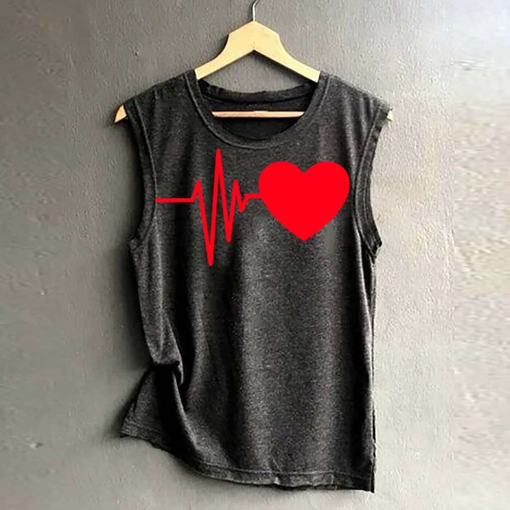 Women Sleeveless Sport Tank Top Heartbeat Printed Tunic Vest Harajuku Streetwear Tanks Summer Soft Jogger Camisole Pullovers