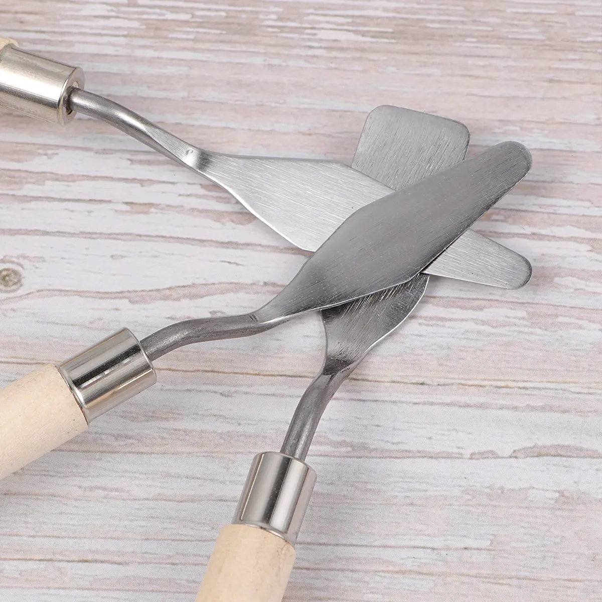 3Pcs Premium Painting Tool Set Stainless Steel Flexible Blades Wood Handles Mixing Scraper Smoothing Shaping Sculpting Gouache