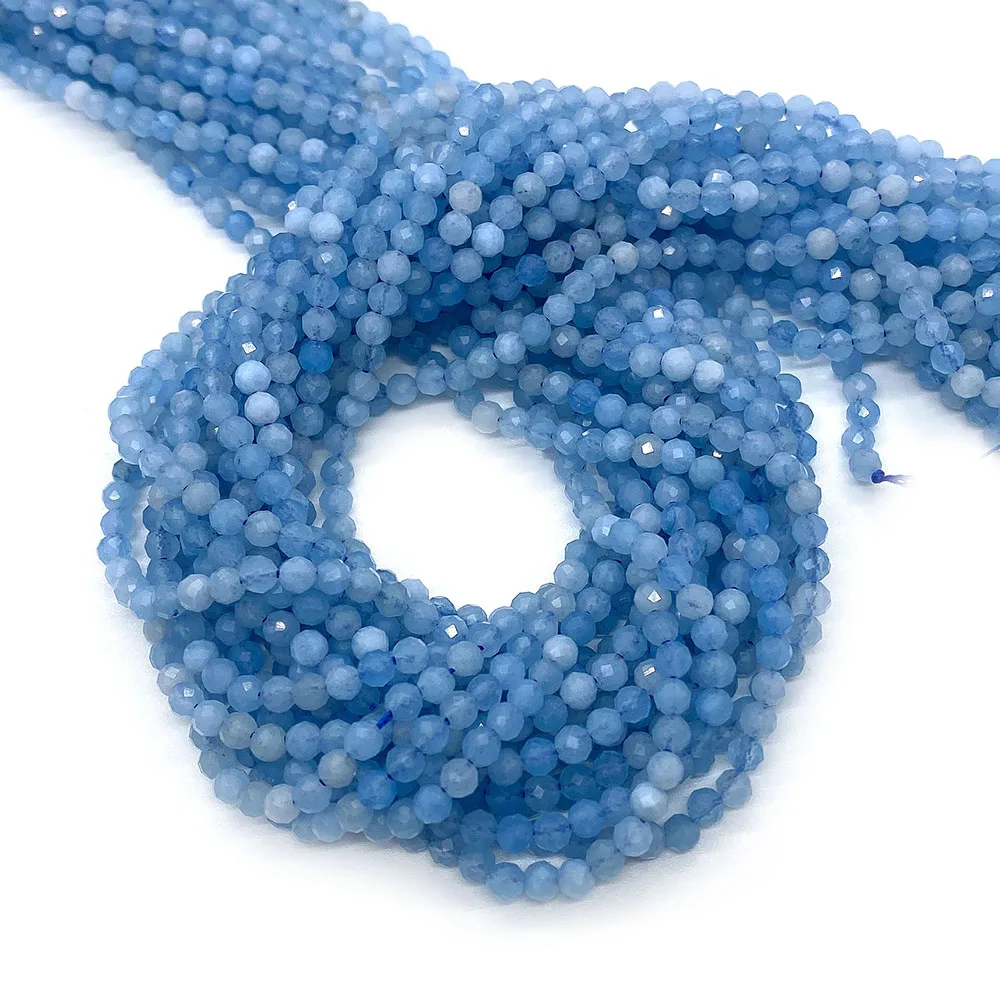 Natural Stone Beads Aquamarine 2mm3mm4mm Loose Spacer Beads for Jewelry Making DIY Bracelets Necklaces Facet Round Accessories