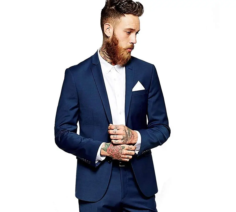 Top Quality Navy Blue Casual Men Wedding Suits Slim Fit Coat Pant Designs Two Pieces Suit Best Man Business Groom Wear Suits