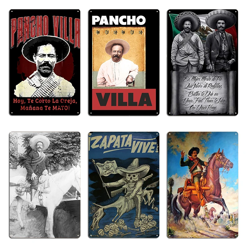 Póster antiguo Ride With Pancho Villa, placa de Metal, Mural de hierro para garaje, cocina, cine, Pancho, Villa, cartel de estaño