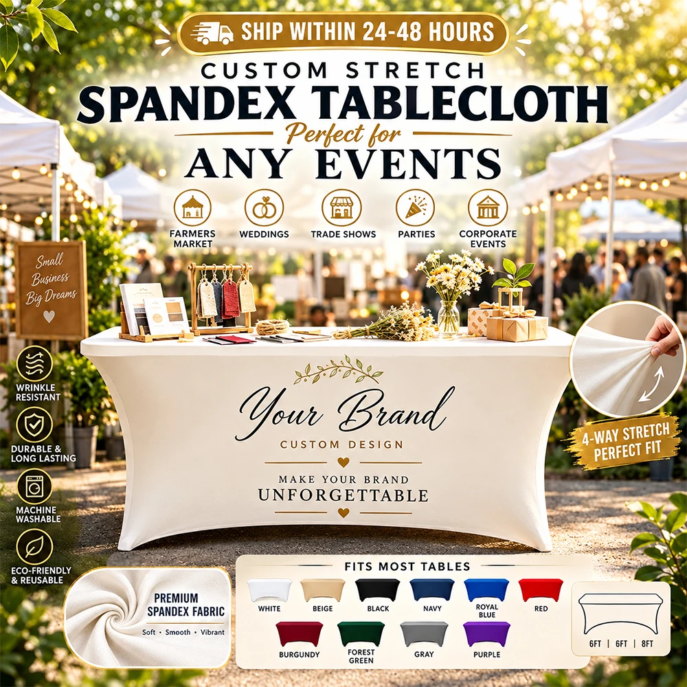 Customized Spandex Full-Cover Tablecloth, Suitable for Evening Events, Activities, Parties, Etc., Easy to Install/Dismantle