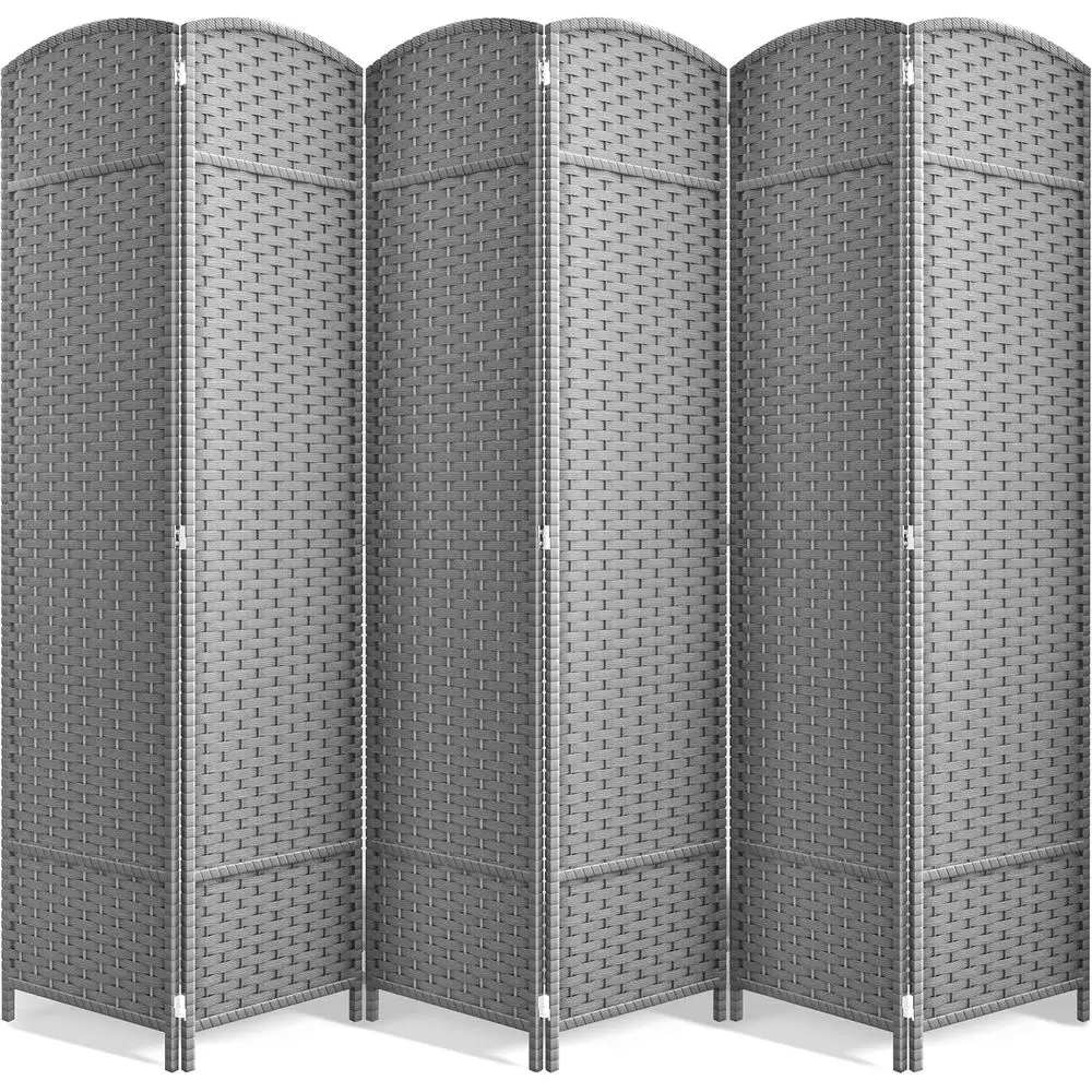

Шестипанельная перегородка для комнаты, 6 футов. Высокая широкая широкопанельная перегородка для конфиденциальности, двойные распашные панели, сетчатый дизайн ручной работы, светло-серый цвет
