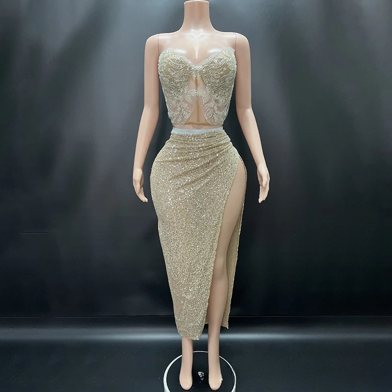 Autumn On The New Fishbone Tube Top Dress High-end Celebrity Concert Social Evening Model Catwalk Performance Clothes Abendkleid