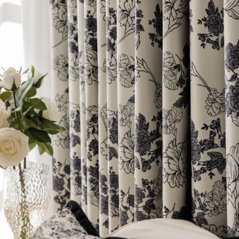 

Classical New Chinese Style Curtains for Living Room Bedroom Dining Room Cream Puff Sparse Branch Flower Shadow Printed Curtains