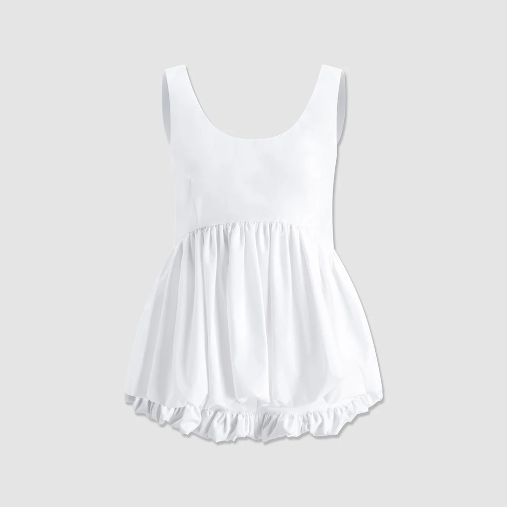 Y2K Vintage 100% Cotton Sleeveless Babydoll Top U Back Ruffled Flare Hem Camisole Loose Casual Summer Basic Tank Tops For Ladies