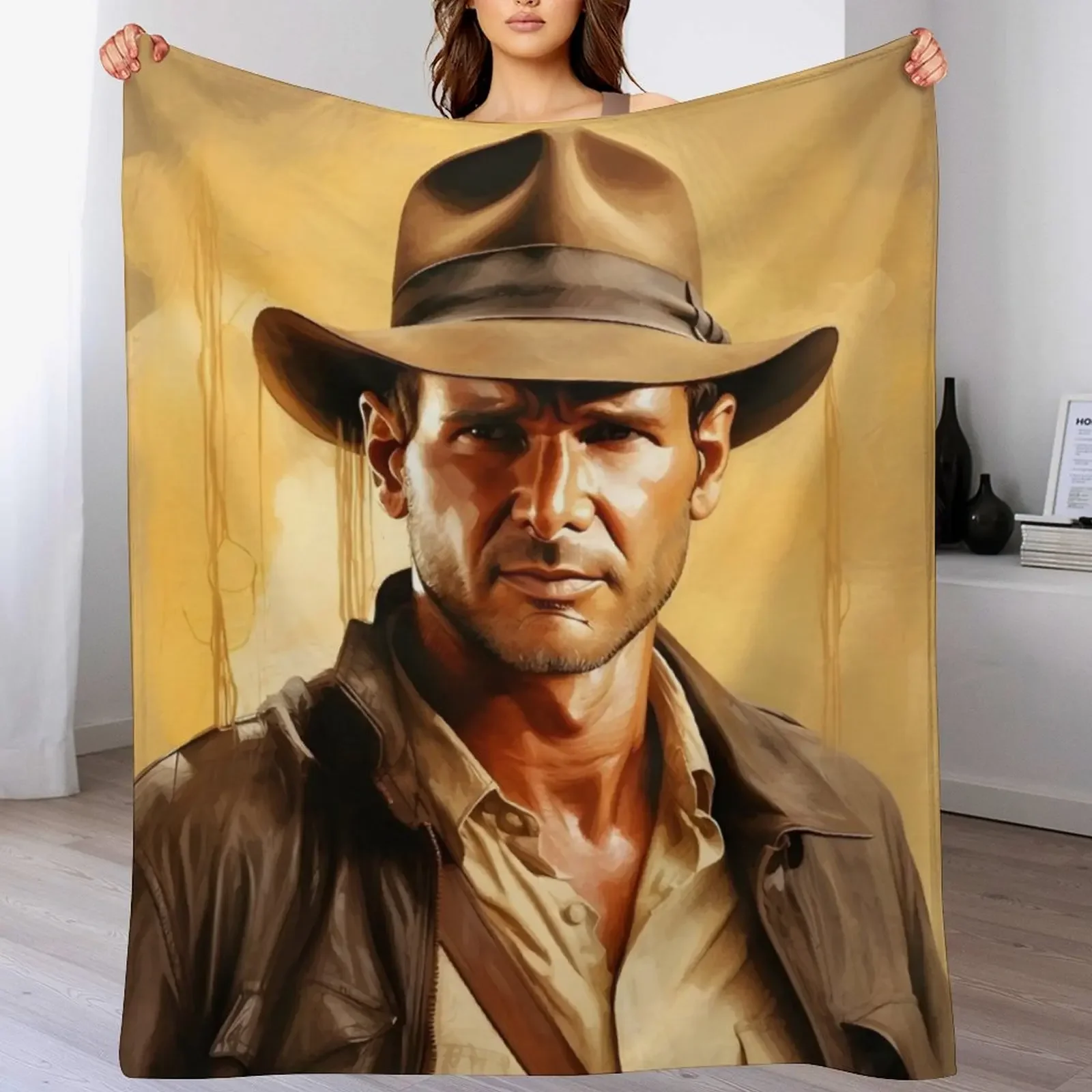 

Indiana Jones Paint Artwork Throw Blanket Picnic Soft Big Beach Blankets