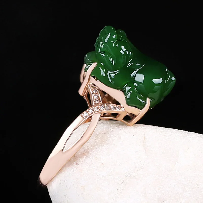 Hetian Jade Spinach Green Jasper Silver Ring Wholesale