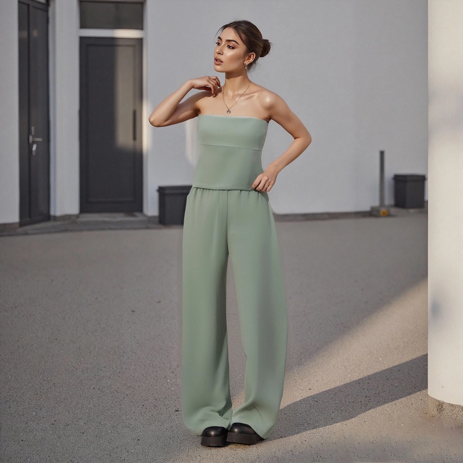 Tenue d'été Sexy 2 pièces pour femmes y2k, dos nu, sans manches, bustier tubulaire en Satin, pantalons longs, ensembles de vêtements de détente assortis, 2025