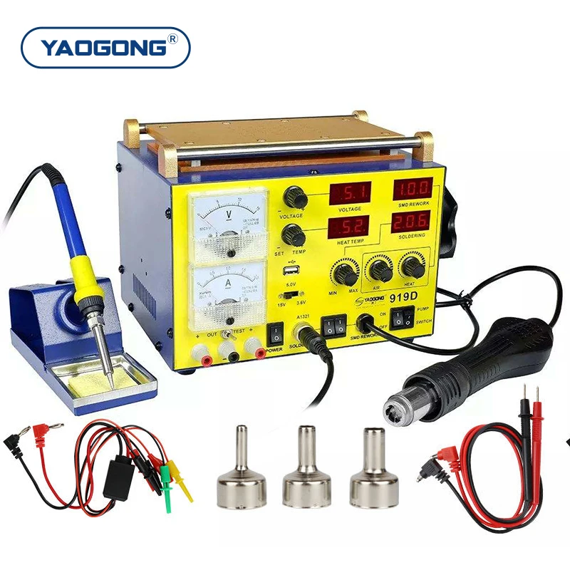 919D NEW 5 in 1 Solder Station Automatic Hot Air gu n Power Supply SMD Soldering Rework Station for Mobile Phone Repair