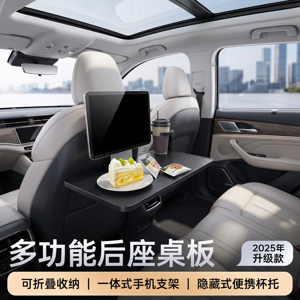 Multifunctional Adjustable-Angle Car Rear Seat Folding Table - Car Office Notebook & Phone Holder for Travel/Work