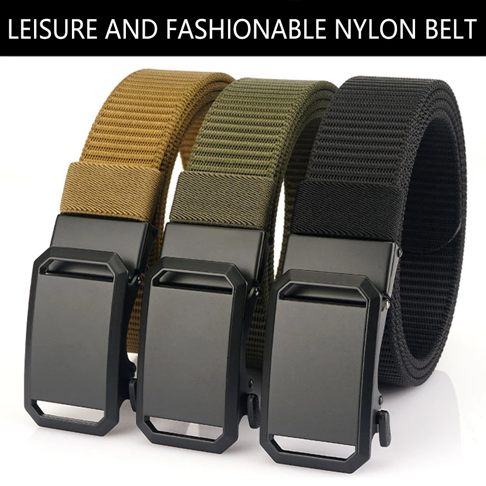 TUSHI New Golf Sports Elastic Belt For Men Tactical Belt Metal Automatic Buckle Tough Stretch Nylon Canvas Hiking Military Belt