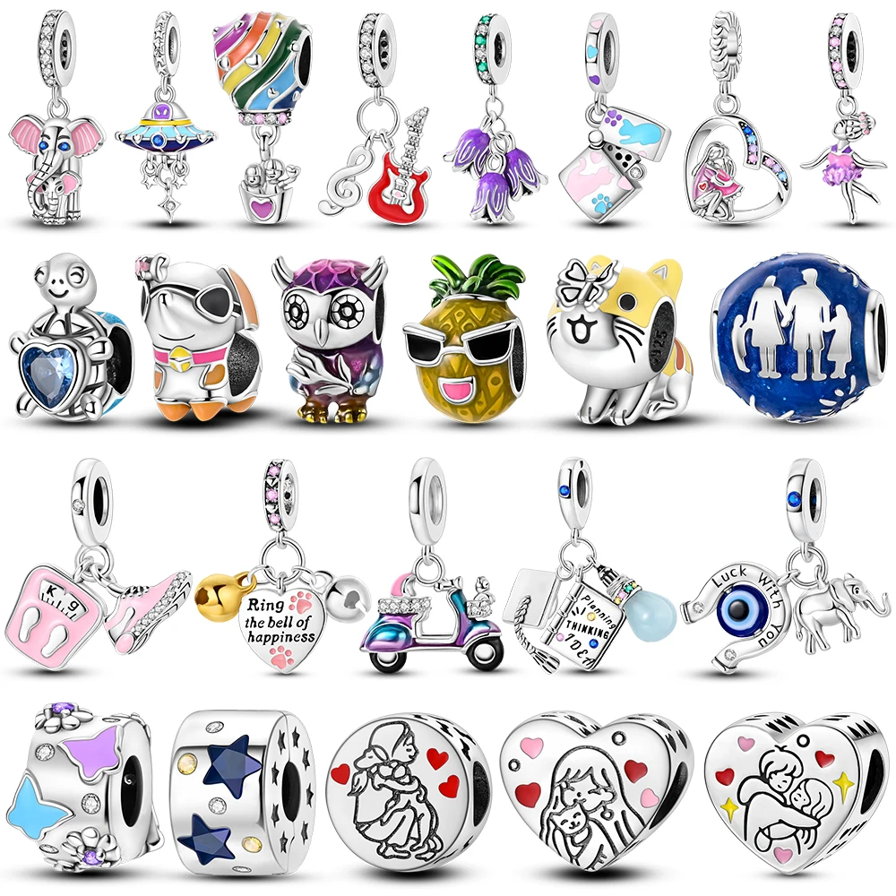 

Silver Plated Elephants Guitar Sport Yoga Charms Beads Fit Original Bracelet Pendant DIY Women Fine Jewelry Charm Gift