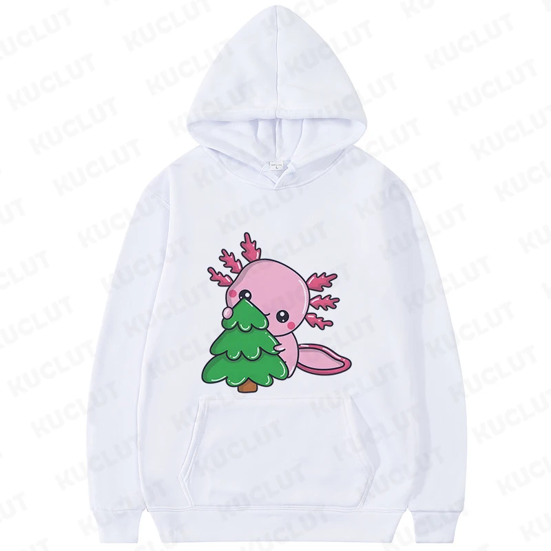 Axolotl Stringing Christmas Lights Pullover Hoodies for Women Sweatshirts Hip Hop Fashion Casual Cute Cartoon Hoody Outerwears