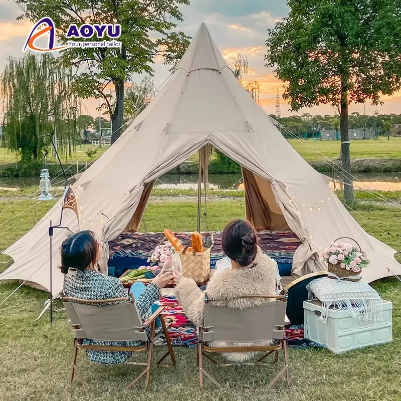 Hot Selling Waterproof Portable Camping Tents Glamping Cotton Canvas Bell Tent and Wholesale Teepee Tent for Adults Outdoor