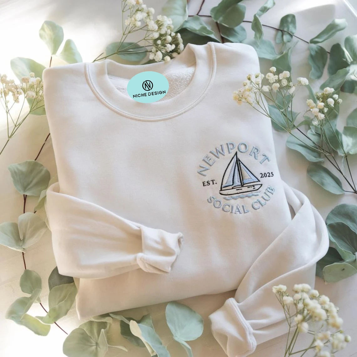 سويت شيرت عازبة مخصص مطرز نيوبورت نادي اجتماعي كاجوال برقبة دائرية عصرية 100% قطن هوديي مريح