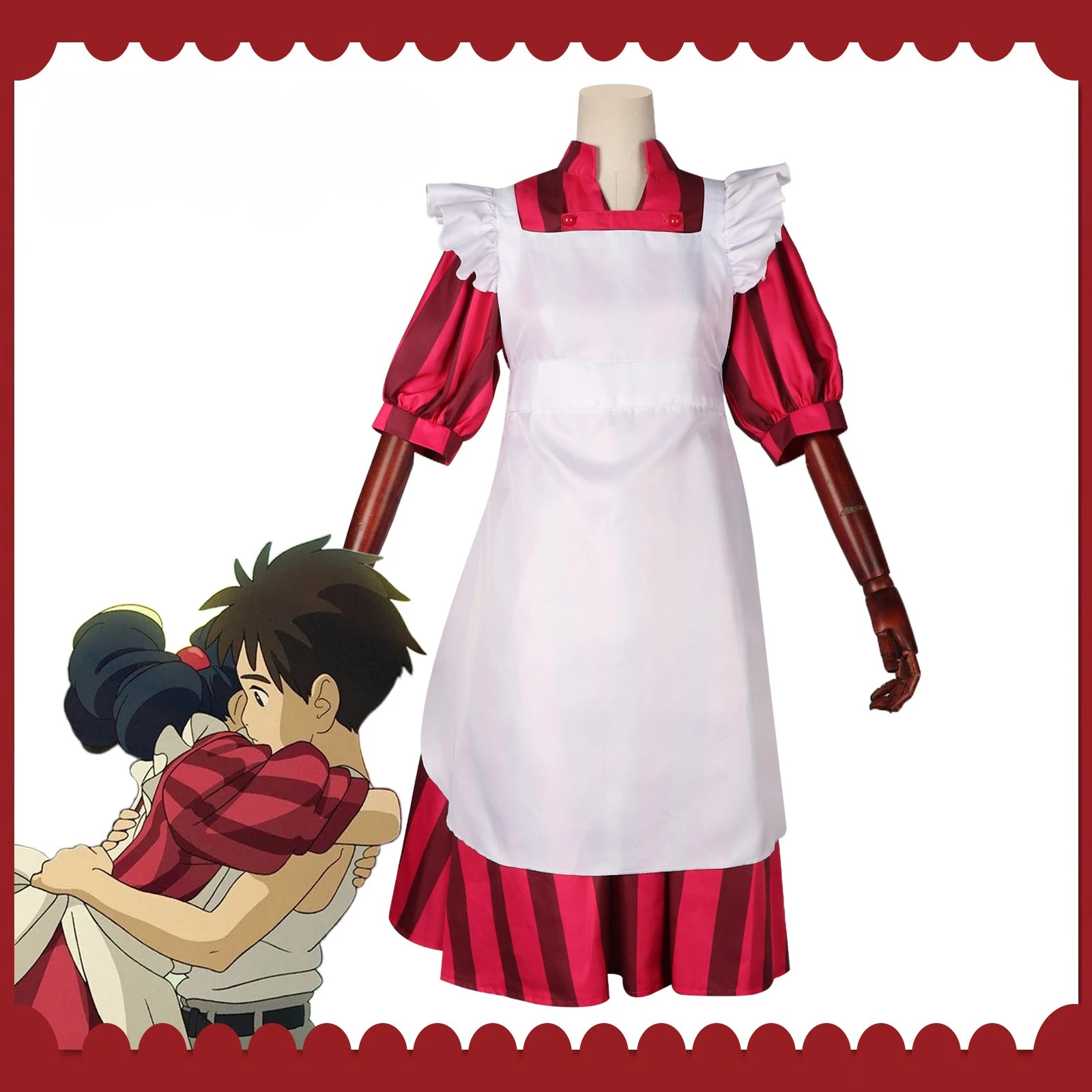 

Kiriko Cosplay Costume Full Set Striped Dress with Apron Adult Women Anime Halloween Comic Con Stage Performance Outfit