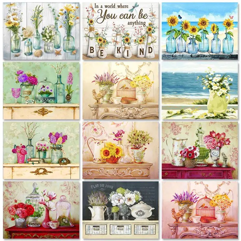 

GATYZTORY 60x75cm Diy Painting By Numbers Modern Flower Vase Scenery Picture Coloring By Numbers For Adults Beginner Diy Gift