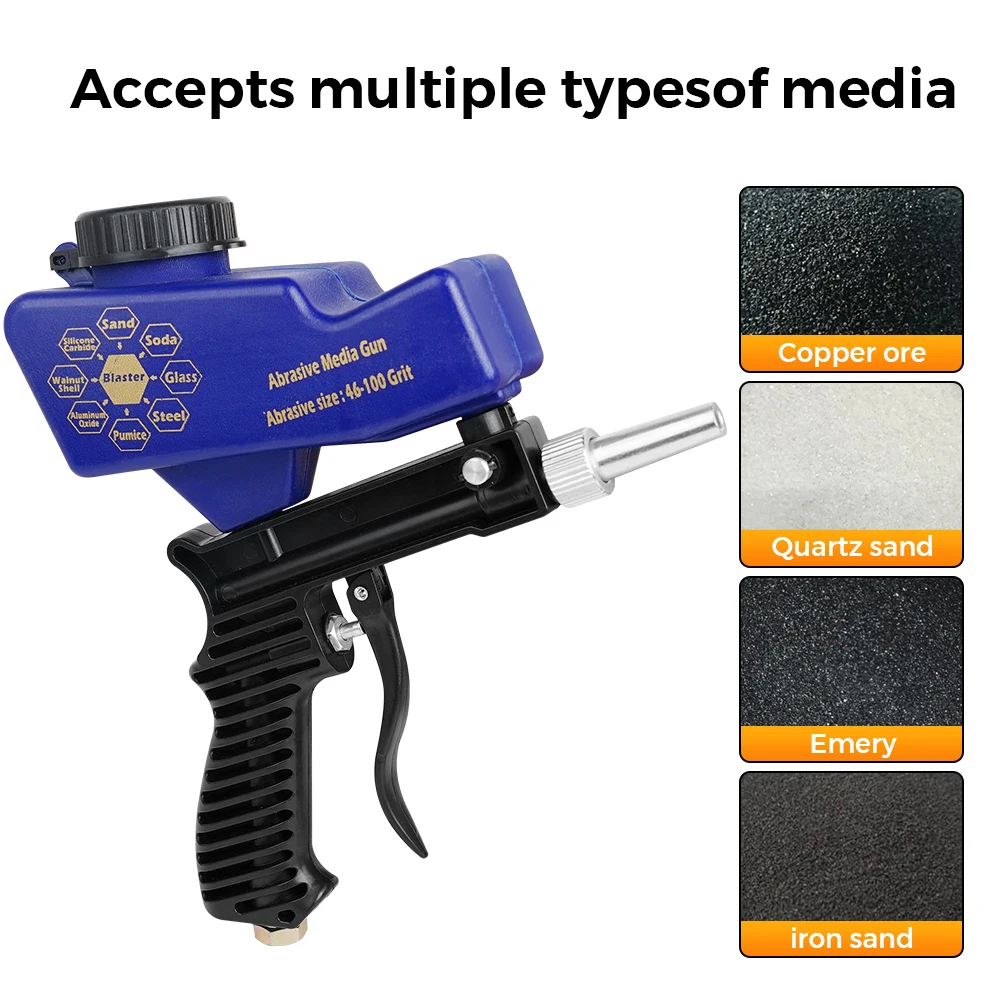 Adjustable Sandblasting Gun 90 Psi Portable Sand Blaster Paint Spray Machine Gravity Pneumatic Small Handheld Blasting Gun Set