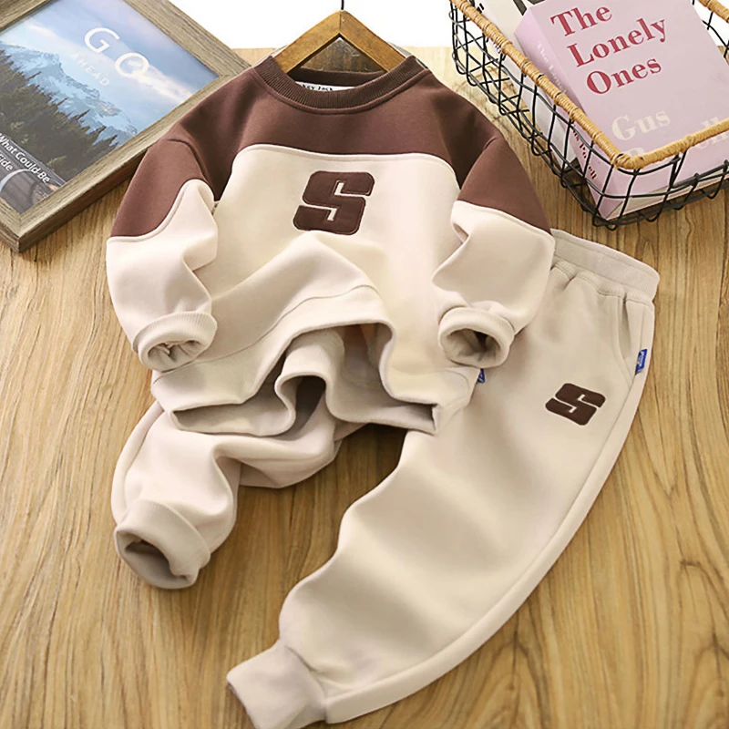 Spring Autumn Boys Clothing Set Patchwork Letter Sweatshirt Pants 2Pcs Suit For 2-6 Y Kids Sport Outfits Birthday Present  789