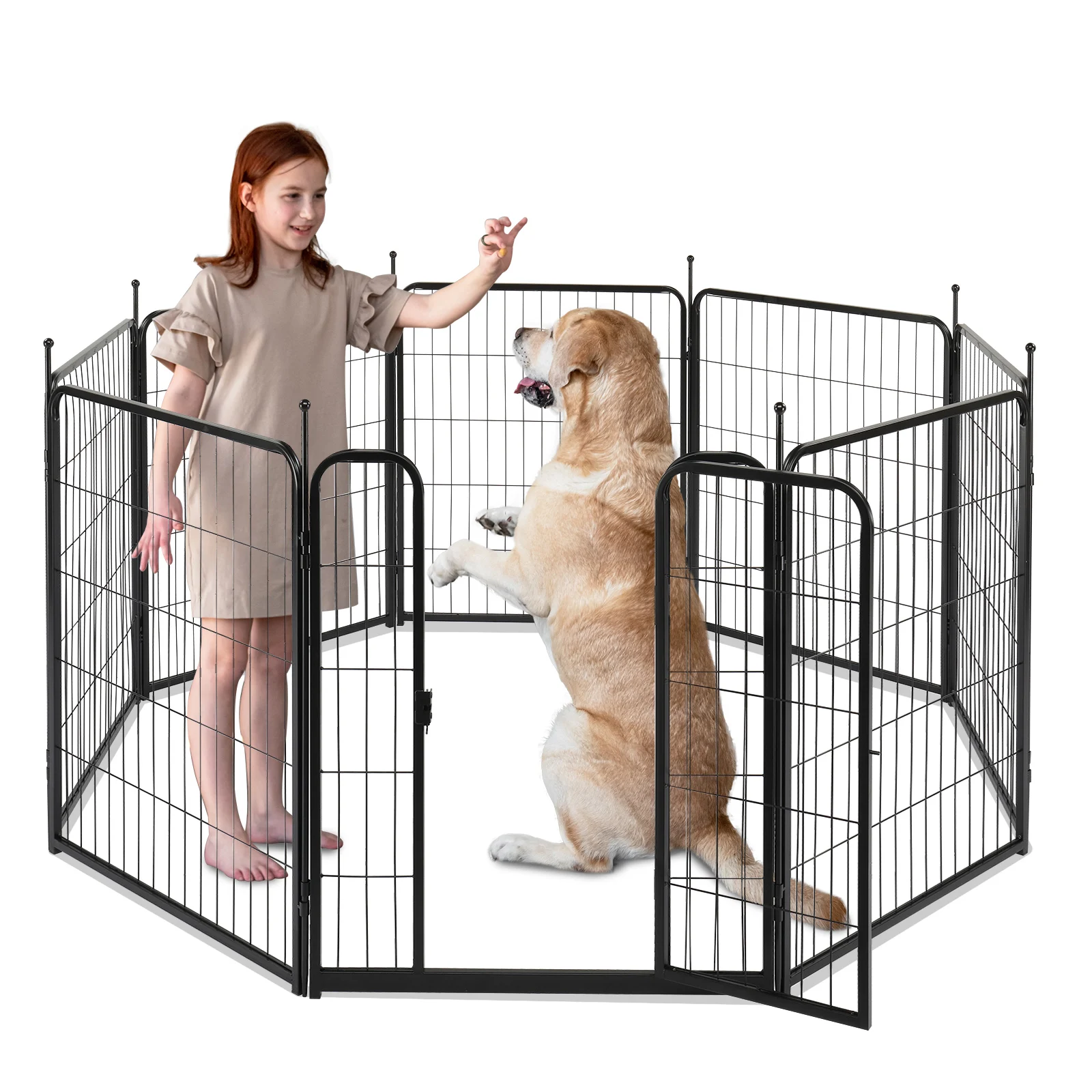 

Dog Playpen Pet Dog Fence 32" Height 8 Panels Metal Dog Pen Outdoor Exercise Pen with Door for RV Camping Yard