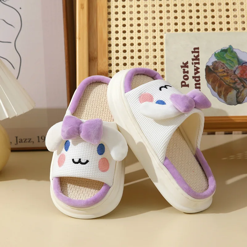 Linen Platform Slippers Women Home Cute Cartoon Designer Shoes Girls Fashion Casual House Slipper Elegant Large Size Open Toe