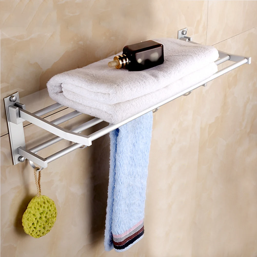 

1pc Double-Layer Bar Space Aluminum Foldable 40Cm Silver Bathroom Kitchen Towel Holder Shower Sponge Hook Towel Rack