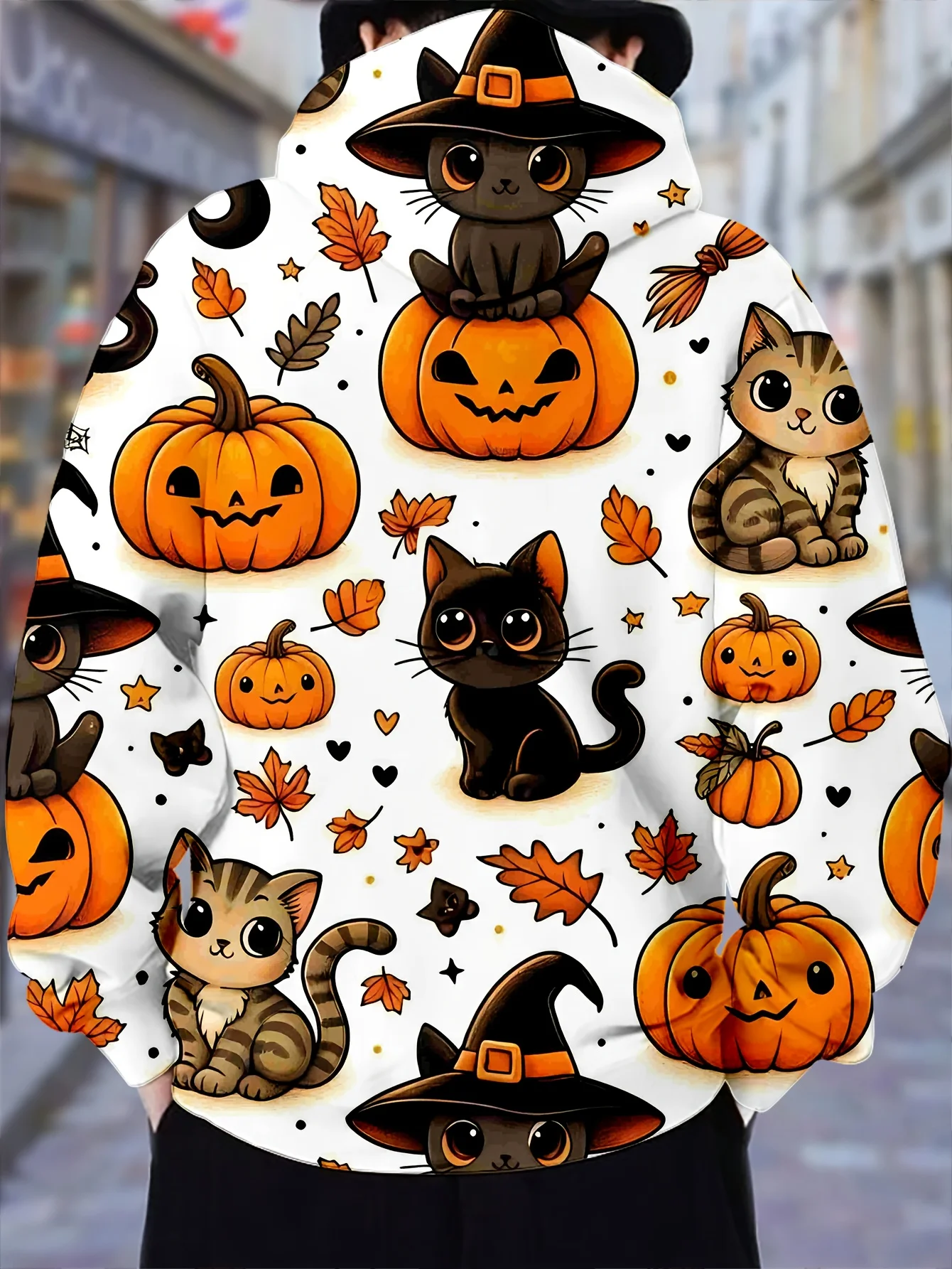 الرجال ثلاثية الأبعاد هالوين القط واليقطين طباعة مقنعين البلوز بأكمام طويلة بلوزة كاجوال لخريف وشتاء ملابس خارجية هوديس #3