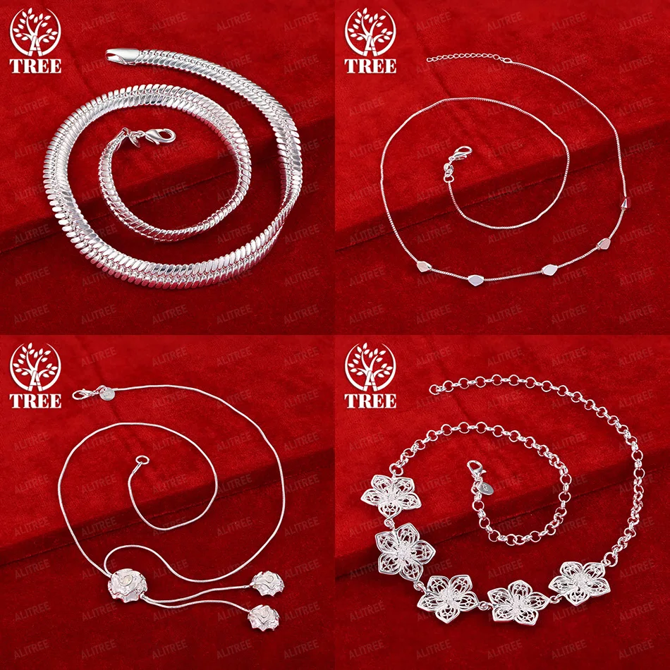

925 Sterling Silver Hollow Flower Geometric Flat Side Chain Necklace Women's Party Christmas Jewelry Fashion Fine Accessories