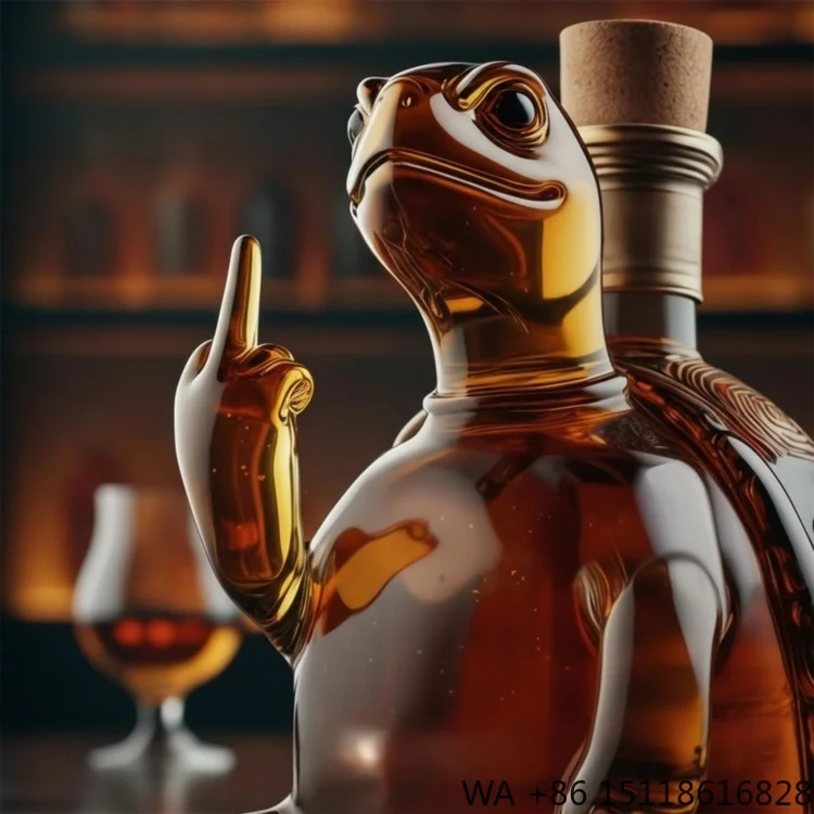 Handmade Transparent 3D Middle Finger Turtle Shape Asian Zen High Borosilicate Wine Glass Bottle for Back to School