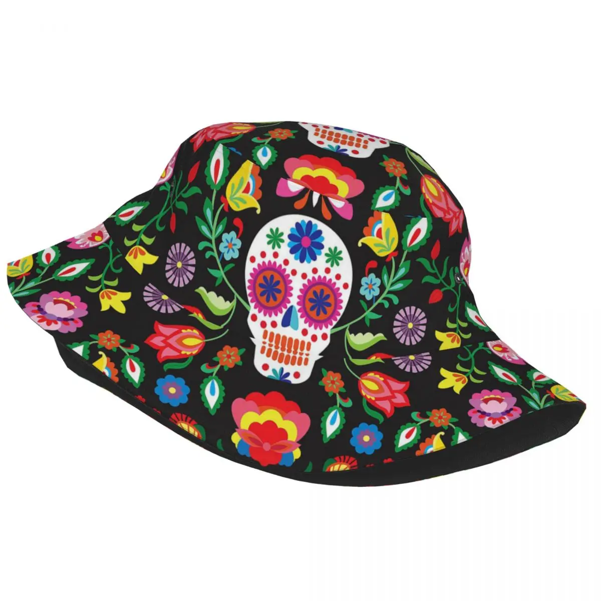 Girl Bucket Hats Mexican Floral Skull Spring Picnic Headwear Packable Outdoor Sport Fisherman Hat Flowers Ispoti Hat Birthday