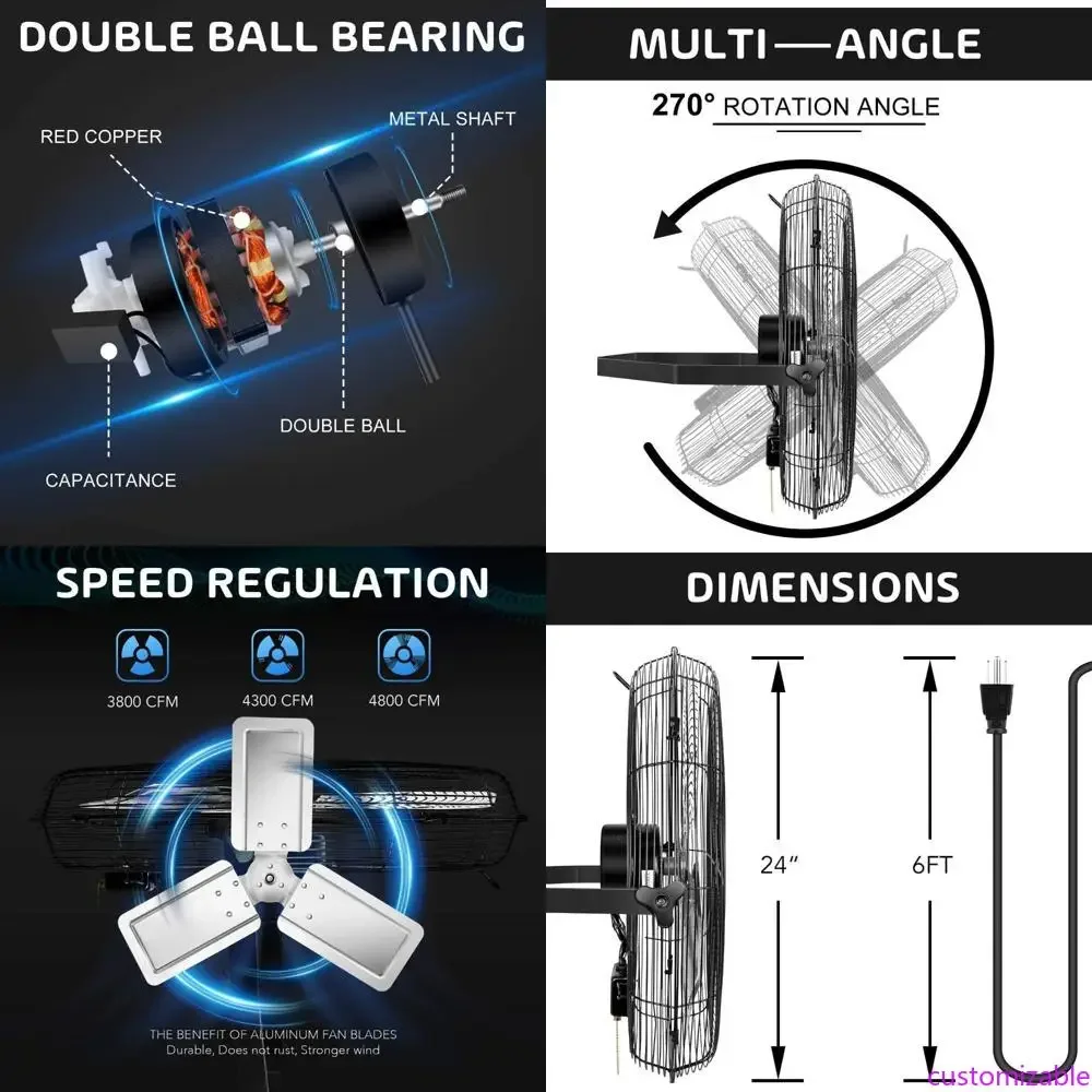 

24-дюймовый промышленный настенный металлический вентилятор с 3 скоростями для различных помещений, включая склады, теплицы, мастерские, патио и