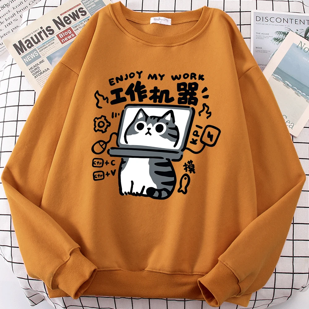 Fun Tool Cat Cute Print Cartoons Men Women Hoodie New Crewneck Sweatshirt Fashion Fleece Hoody Japan Style Clothes Couple