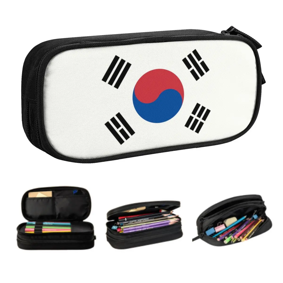 

South Korea Flag Custom Korean Pencil Case Girl Boy Large Capacity Pencil Box Students Stationery