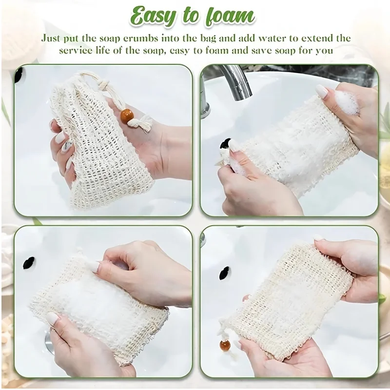 50Pcs Shower Bath Sisal Soap Bag Natural Sisal Soap Bag Exfoliating Soap Saver Pouch Holder for Bath & Shower Use