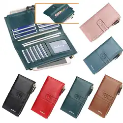 Large Capacity Double Zipper Buckle Long Leather Wallet For Women Fashion Multi-Slot Clutch Bag Vintage Card Holder Coin Purse