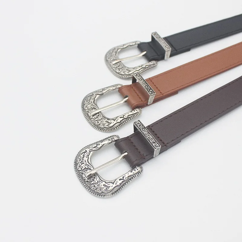 Adjustable Vintage Western Belt for Women Cowgirl Style Engraved-Buckle Belt for Jeans Pants Dresses