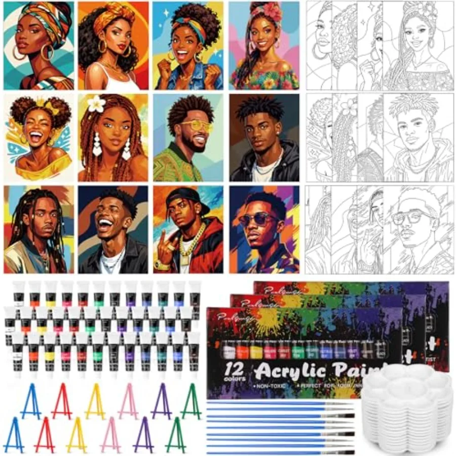 

108 Pcs 12 Set s Painting Kit Date Night 8''x10'' Sip and Paint Kit for Adults Pre Drawn Canvas to Paint DIY Pre Printed Canvas