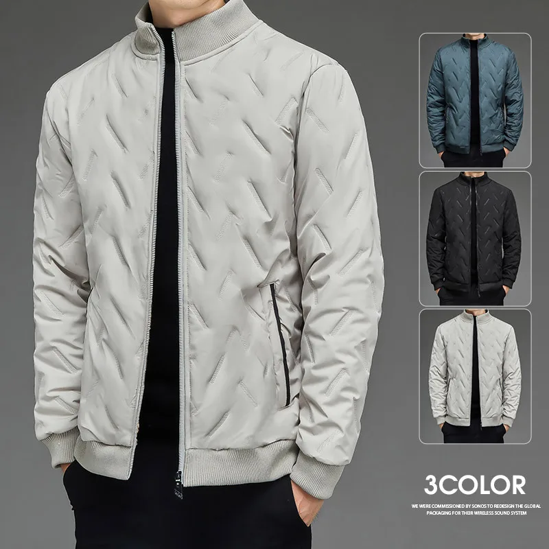 Winter Jacket Men Stand Collar Down Cotton Jacket Solid Color Baseball Jackets Wool Lined Thickened Warm Coats Men Clothing